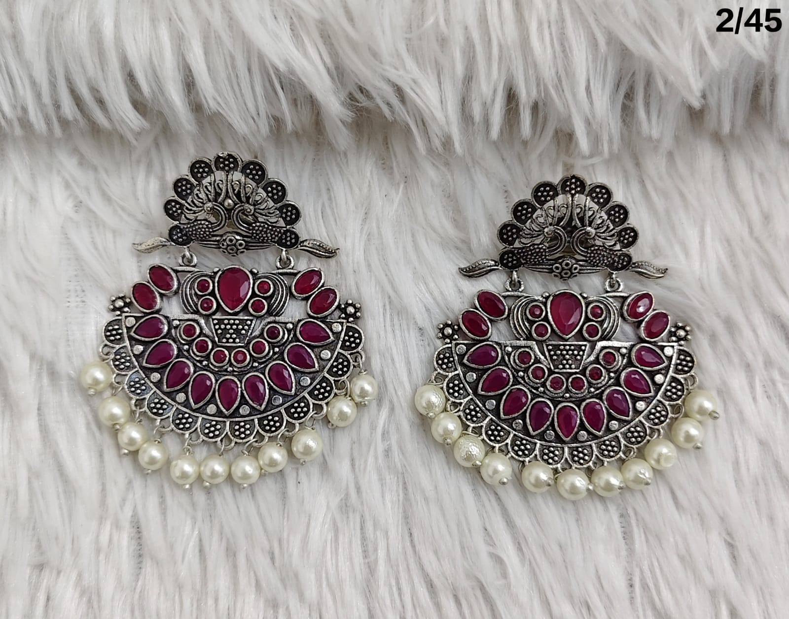Elegant Oxidized Silver Earrings with Pearls – Traditional Indian Jewelry